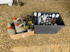 COLLECTION OF LINE MARKING SPRAYS AND AUTO SPRAYS + HAMMERLITE (PART CANS) + BOX OF WAXOYL AND