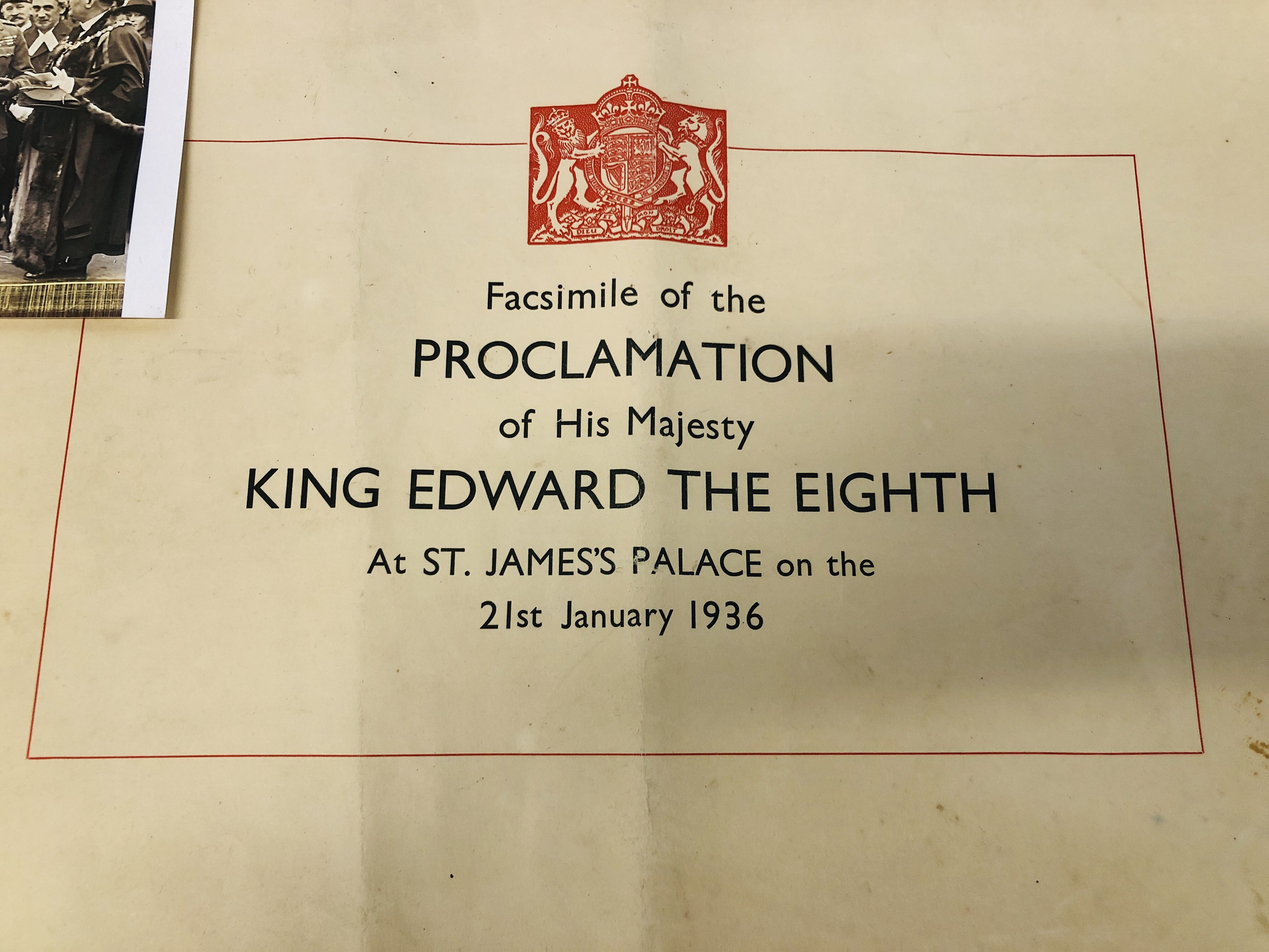 COPY OF KING EDWARD THE EIGHTH PROCLAMATION AT ST. - Image 4 of 5