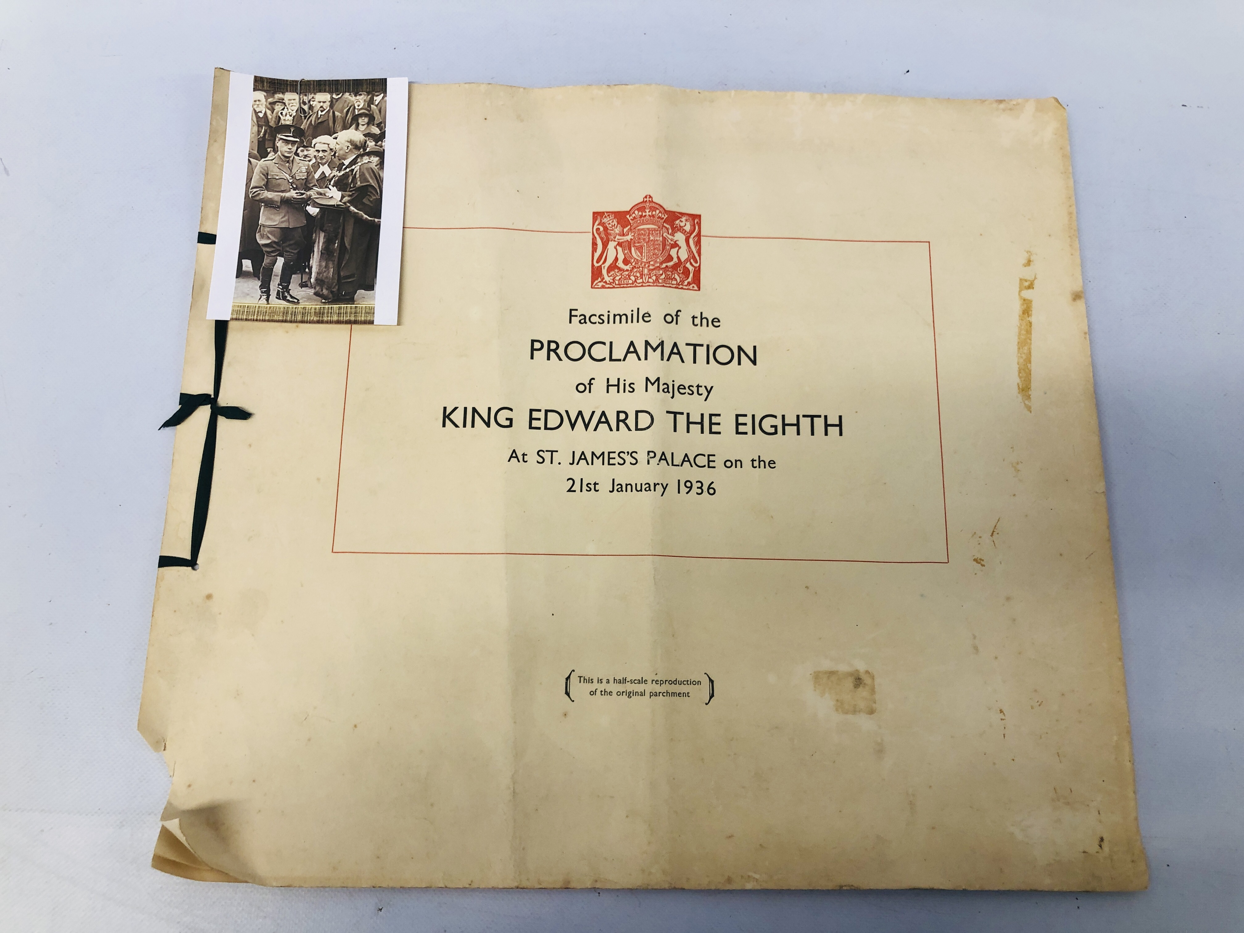 COPY OF KING EDWARD THE EIGHTH PROCLAMATION AT ST. - Image 3 of 5