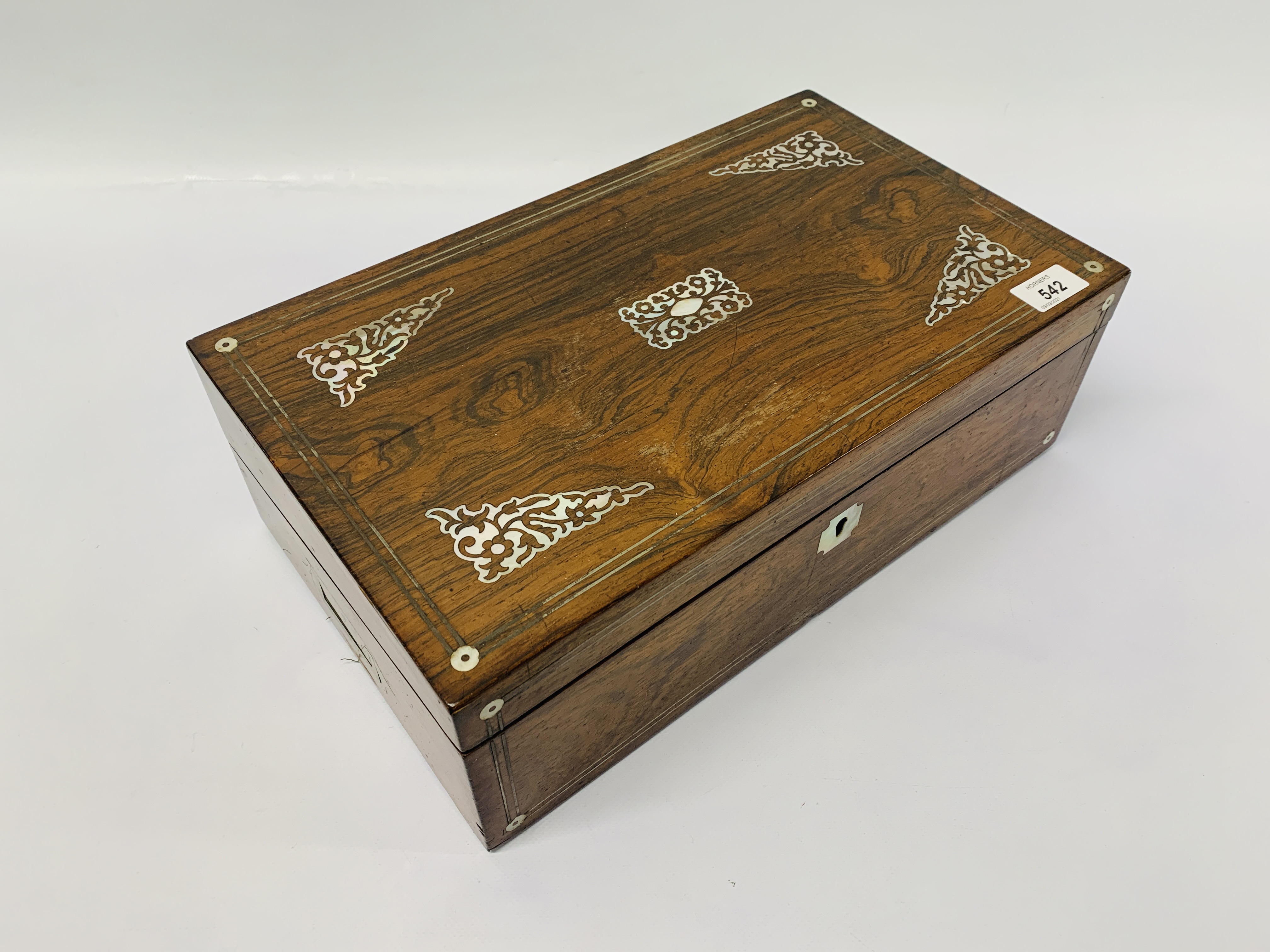 A PERIOD ROSEWOOD WRITING SLOPE WITH MOTHER OF PEARL INLAY - Image 12 of 21