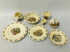 8 PIECES OF ROYAL DOULTON BUNNYKINS TABLEWARE TO INCLUDE CUP AND SAUCER, EGG CUP, MUG,