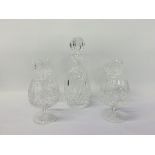 WATERFORD CRYSTAL DECANTER, 2 BRANDY GLASSES,