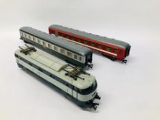A LIMA "0" GAUGE ELECTRIC LOCOMOTIVE E444054 AND TWO LIMA "0" GAUGE CARRIAGES - SOLD AS SEEN