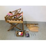 A FOUR SHAFT TABLE LOOM ASHFORD TABLE / FLOOR LOOM COMPLETE WITH ACCESSORIES AND STARTED PROJECT
