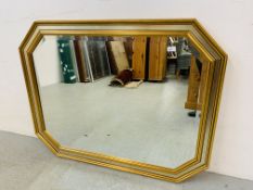 QUALITY BEVELLED WALL MIRROR IN SILVERED AND GILT FRAMEWORK - W 117CM. H 91CM.
