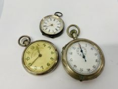 VINTAGE SILVER CASED POCKET WATCH WITH ENAMELED FACE,