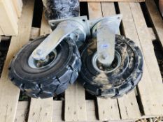 A PAIR OF HEAVY DUTY COMMERCIAL CASTER WHEELS (12 INCH DIAMETER)
