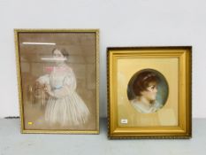 A GILT FRAMED PASTEL OF A GIRL IN CIRCULAR MOUNT,