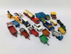 COLLECTION OF ASSORTED VINTAGE DINKY DIE-CAST MODEL TRAILERS ALONG WITH VARIOUS MATCHBOX LORRIES