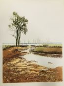 A LIMITED EDITION CLAIRE BROWN ETCHING "FENLANDS" 26/150 SIGNED BY ARTIST UNFRAMED WITH CHRISTIE'S