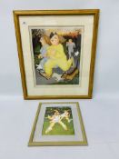 2 FRAMED AND MOUNTED BERYL COOK PRINTS "THE JOGGERS" 36CM X 43CM AND "THE TENNIS PLAYERS" 19 X 26CM