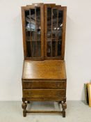 A 1930'S STYLE OAK BUREAU BOOKCASE FOR RESTORATION