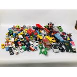 BOX CONTAINING LARGE QTY MIXED DIE CAST VEHICLES, TO INCLUDE CORGI, MATCHBOX,