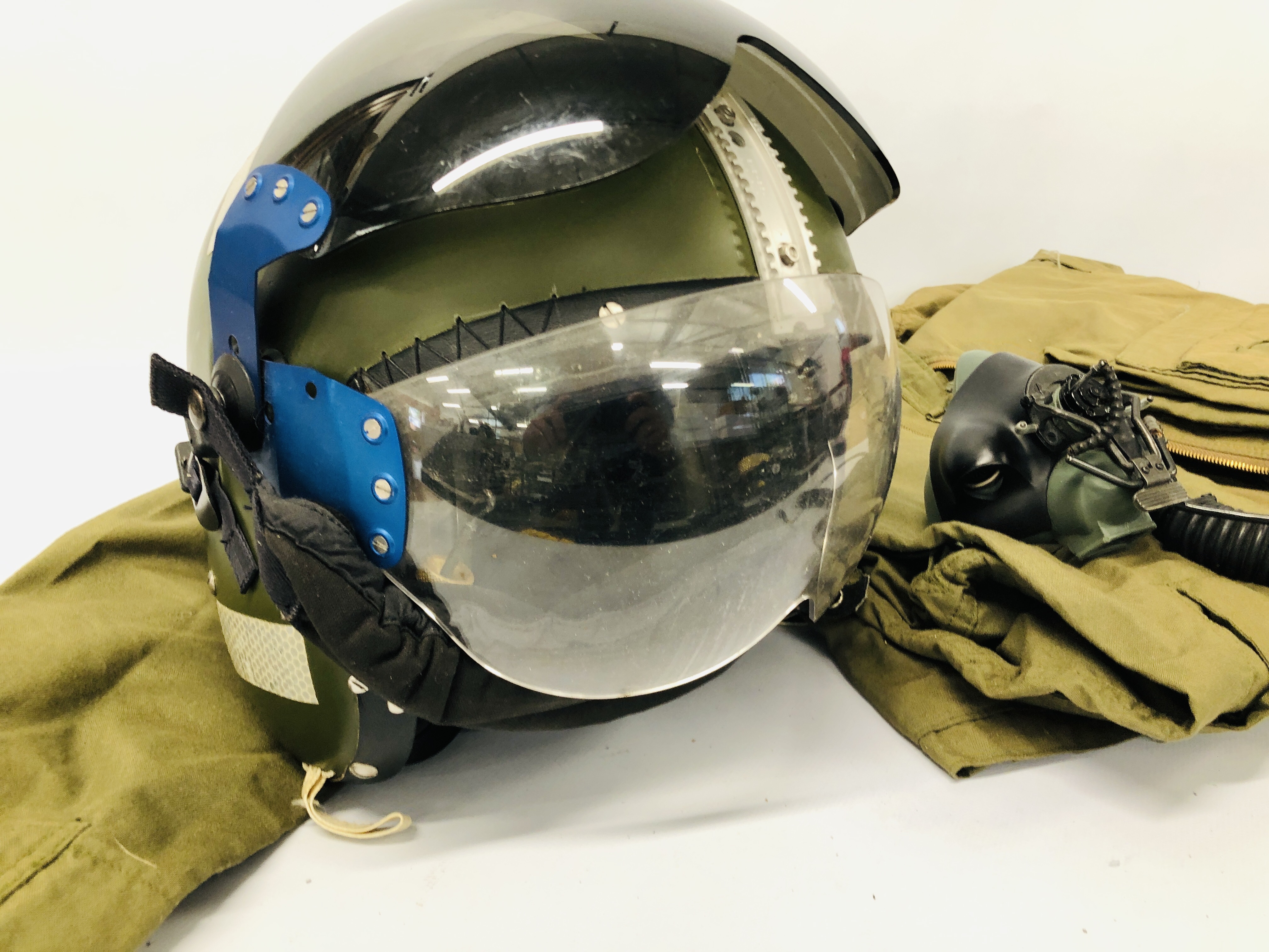 A FIGHTER PILOT'S HELMET ALONG WITH OXYGEN REGULATOR AND THREE SETS OF FLYING COVERALLS (FOR - Image 3 of 20