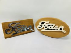 2 X VINTAGE FODEN SIGNS MOUNTED ON WOODEN PLAQUES,