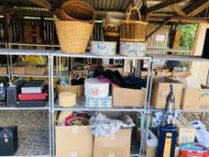 COLLECTION OF ASSORTED LINEN, CLOTHING, HATS AND SEWING ACCESSORIES, WOOL, BASKETS AND BOXES ETC.