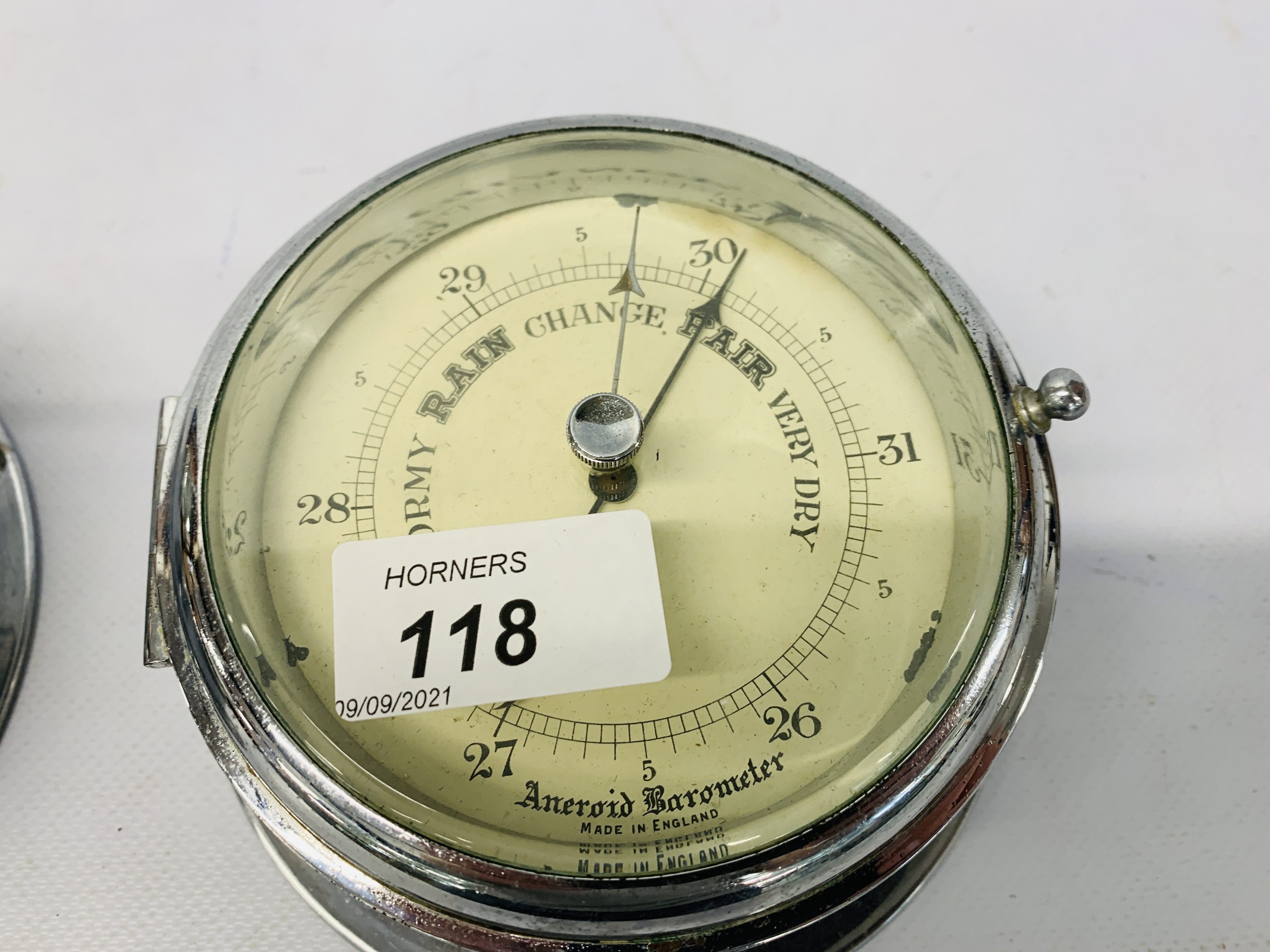 A CHROME CASED NAUTICAL CLOCK AND MATCHING ANAROID BAROMETER (REMOVED FROM 1930'S SAILING YACHT) - Image 3 of 5