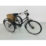 A VINTAGE NORMAN ASHFORD ENGLAND TRICYCLE WITH BASKET & R.