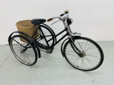 A VINTAGE NORMAN ASHFORD ENGLAND TRICYCLE WITH BASKET & R.