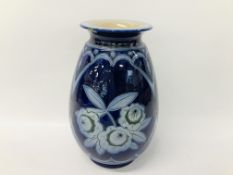 A SIGNED SCHMITTER BETSCHDORF ALSACE STONE WARE BLUE GLAZED VASE