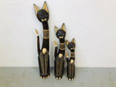 3 GRADUATED DESIGNER WOODEN CATS TALLEST H 98CM,