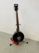 A BANJO GUITAR WITH BUILT IN PRE AMP + MAGIC STAND