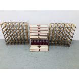 48 JUSTINS CELLAR RED WINE GLASSES + 2 X 36 BOTTLE CAPACITY WINE RACKS