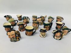 19 VARIOUS ROYAL DOULTON CHARACTER JUGS TO INCLUDE PORTHOS, THE POACHER, GRANNY, MERLIN,