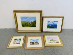 A GROUP OF FIVE VARIOUS WATERCOLOURS BEARING SIGNATURE PAULINE PRICE TO INCLUDE CASTLE SCENES,