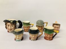 7 VARIOUS BESWICK CHARACTER JUGS TO INCLUDE PECKSNIFF, MICAWBER, PICKWICK,