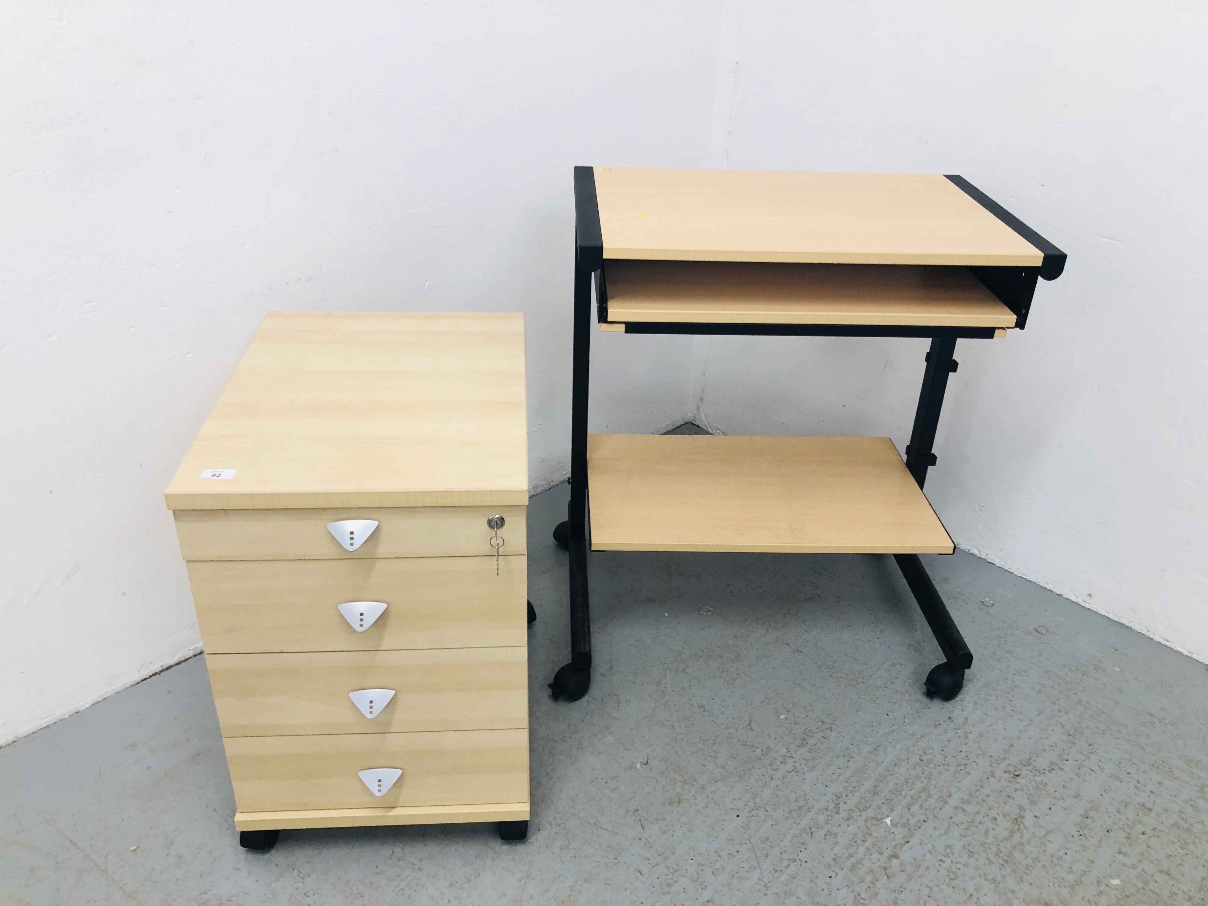 A MODERN 4 DRAWER BEECH FINISH HOME FILING UNIT AND A GOOD QUALITY BEECHWOOD FINISH HOME OFFICE