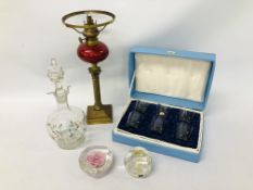 DECORATIVE VINTAGE DECANTER, SET OF 6 CZECK GLASSES IN FITTED BOX,