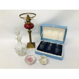 DECORATIVE VINTAGE DECANTER, SET OF 6 CZECK GLASSES IN FITTED BOX,