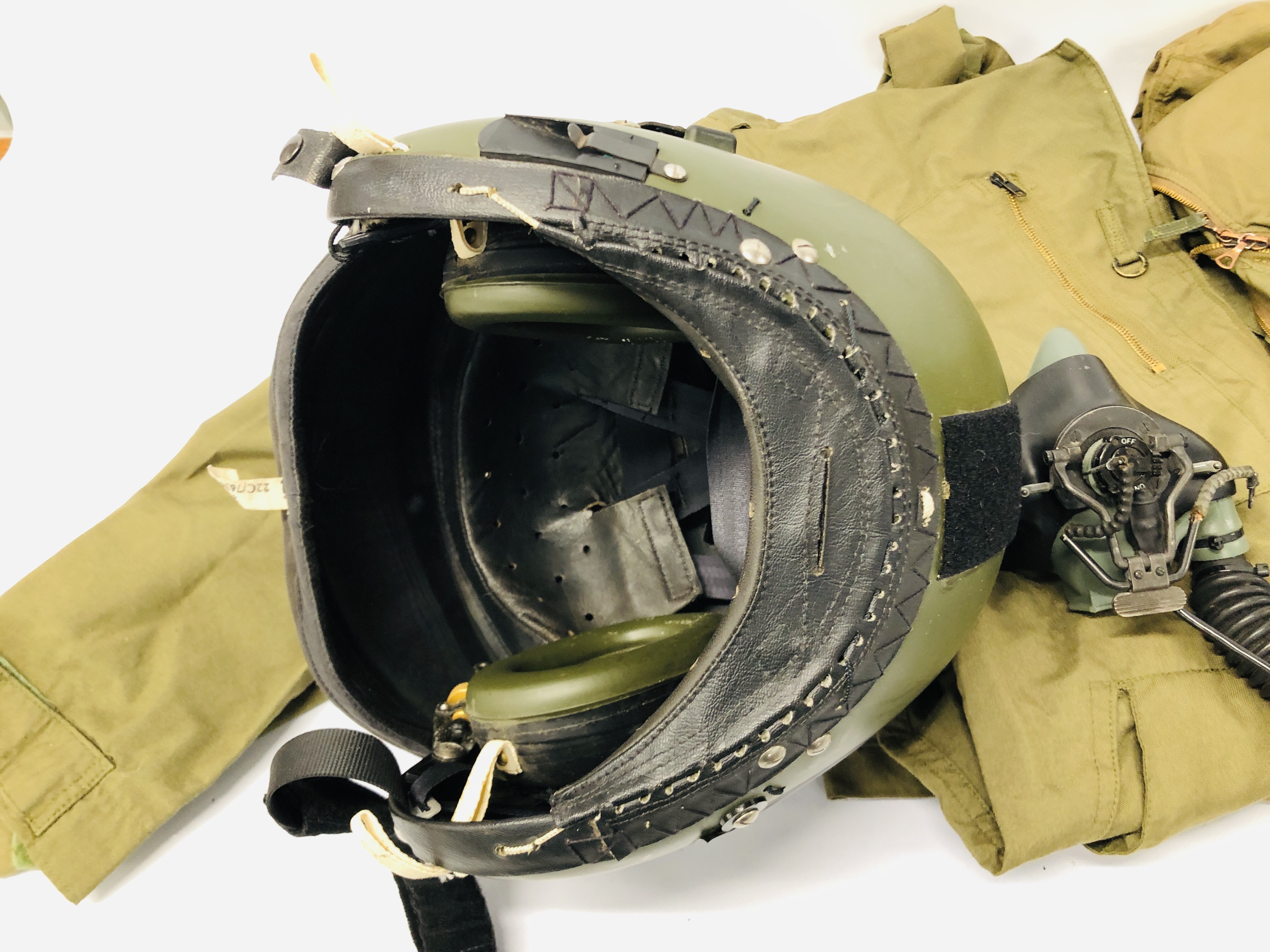 A FIGHTER PILOT'S HELMET ALONG WITH OXYGEN REGULATOR AND THREE SETS OF FLYING COVERALLS (FOR - Image 9 of 20