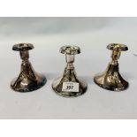 3 X SCANDINAVIAN WHITE METAL SQUAT CANDLESTICKS MARKED 830S