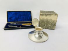 A SILVER CAPSTON STYLE INKWELL DIAMETER 11CM HEIGHT 5.