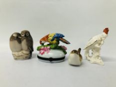 LIMOGES TRINKET BOX, APPLIED PARROT ON BRANCH, CRESTED WARE PARROT,