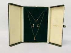 A 9CT GOLD SAPPHIRE AND DIAMOND SET PENDANT NECKLACE AND EARRING SET