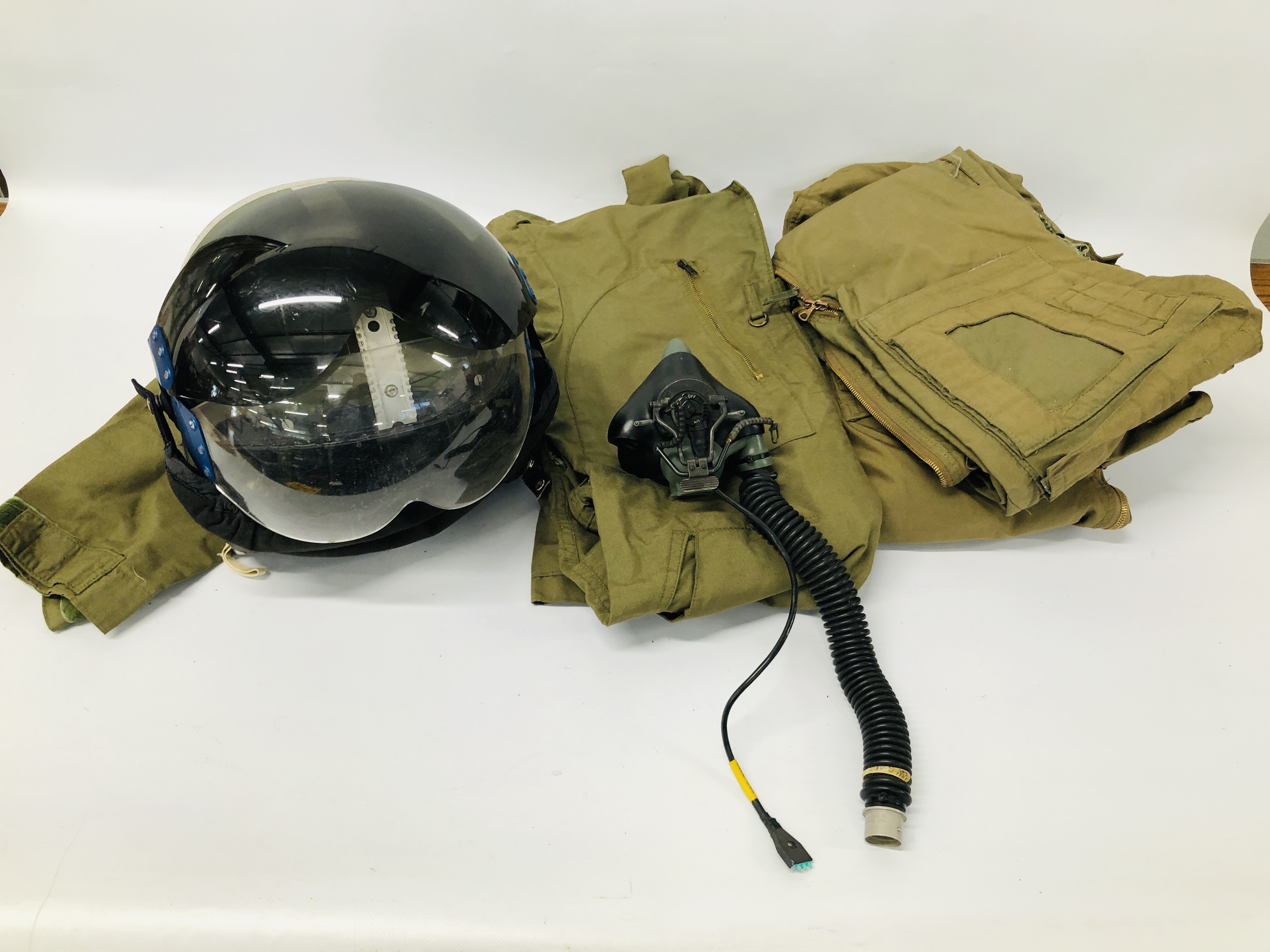 A FIGHTER PILOT'S HELMET ALONG WITH OXYGEN REGULATOR AND THREE SETS OF FLYING COVERALLS (FOR - Image 2 of 20