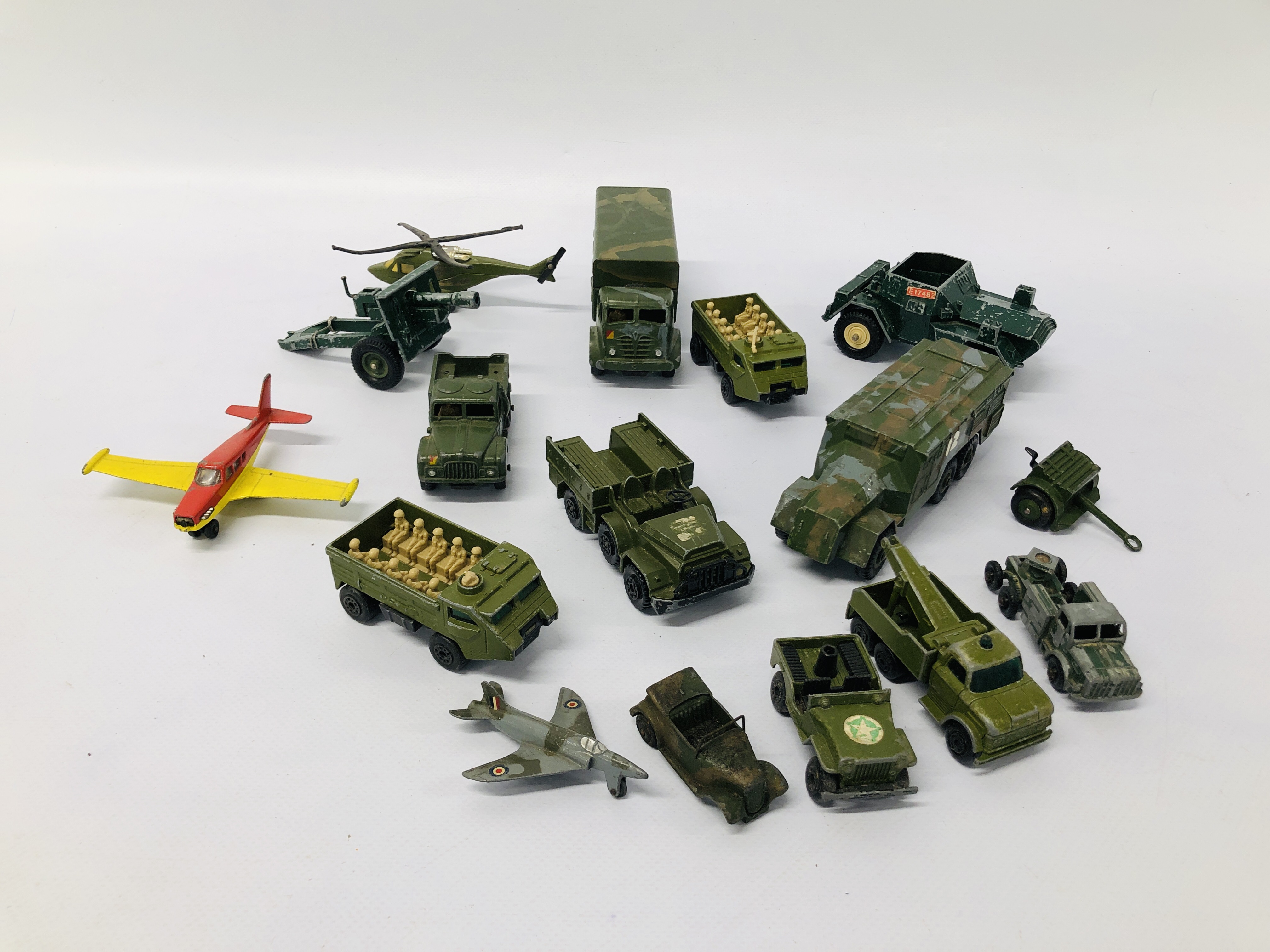 COLLECTION OF ASSORTED VINTAGE MILITARY DIE-CAST MODEL VEHICLES TO INCLUDE DINKY ARMY TRUCK,