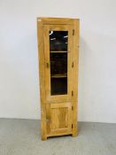 A FULL HEIGHT ACACIA WOOD PART GLAZED CABINET,