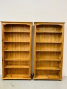 PAIR OF HONEY PINE 6 TIER BOOKCASES "YORKSHIRE PINE"