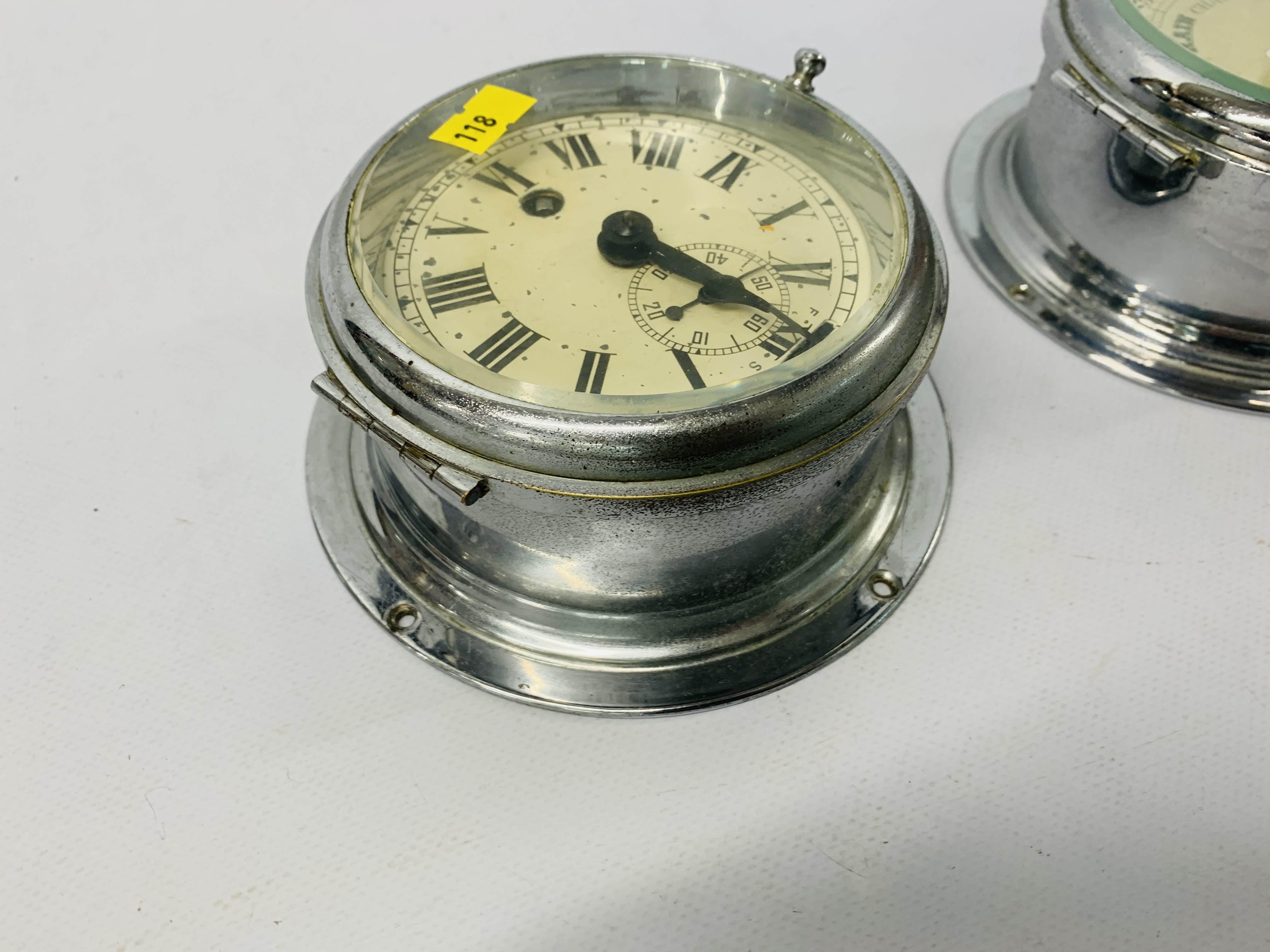 A CHROME CASED NAUTICAL CLOCK AND MATCHING ANAROID BAROMETER (REMOVED FROM 1930'S SAILING YACHT) - Image 4 of 5