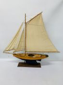 A MODERN MODEL SAILING YACHT WITH CANVAS SAILS LENGTH 95CM,