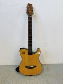 RIDGEWOOD ELECTRIC LIGHT WEIGHT GUITAR WITH BUILT IN PRE AMP - SOLD AS SEEN