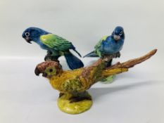 PAIR OF TERRACOTTA PARROT STUDIES (TAIL DAMAGE) H 21CM.