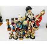 A COLLECTION OF DECORATIVE CLOWN ORNAMENTS TO INCLUDE MUSICIANS BOOK SHOP ETC.