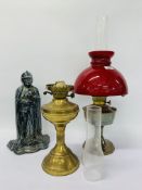 TWO OIL LAMPS (ONE WITHOUT SHADE),