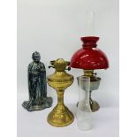 TWO OIL LAMPS (ONE WITHOUT SHADE),