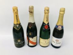 4 X BOTTLES OF ASSORTED CHAMPAGNE TO INCLUDE MOET & CHANDON, POL REMY BRUT, RENE JARDIN,